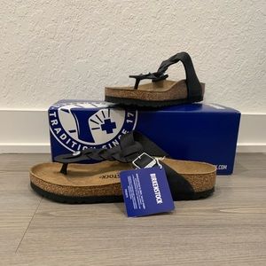 Never worn size 40/9-9.5 Birkenstock Black leather braided Gizeh